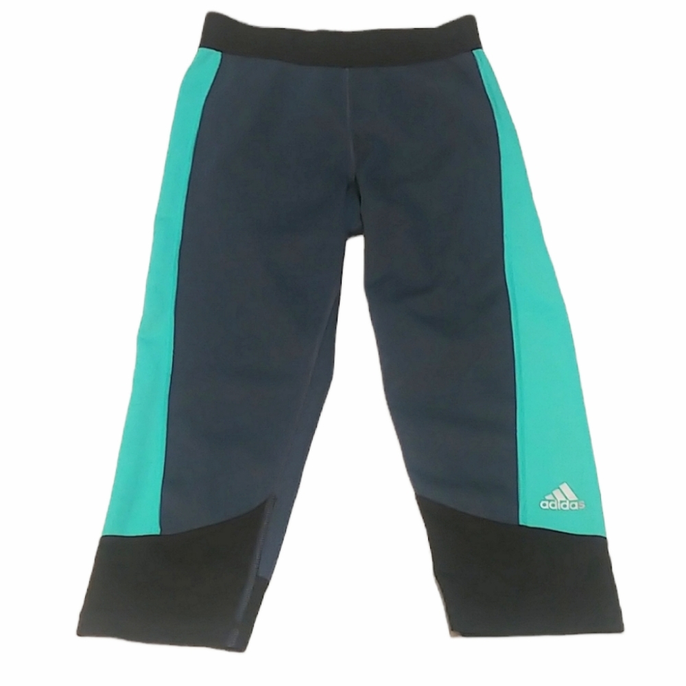 ❤6 for $12 Adidas cropped Climalite Techfit Workout pants Teal & Black